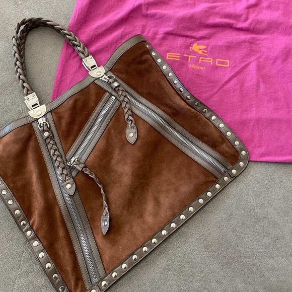 Etro Handbags - Etro Brown Suede Studded Tote Bag